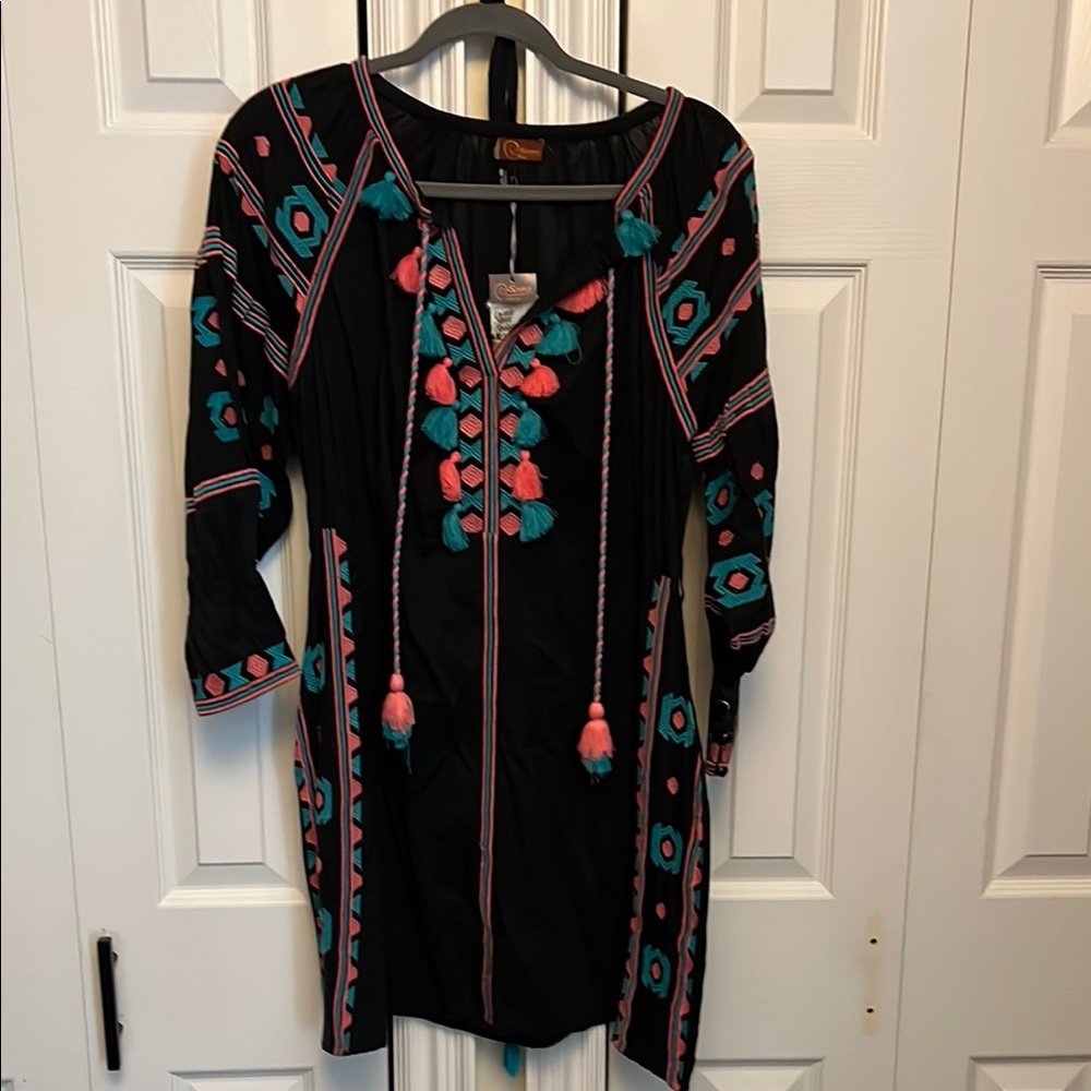 Embroidered Black Tunic Top